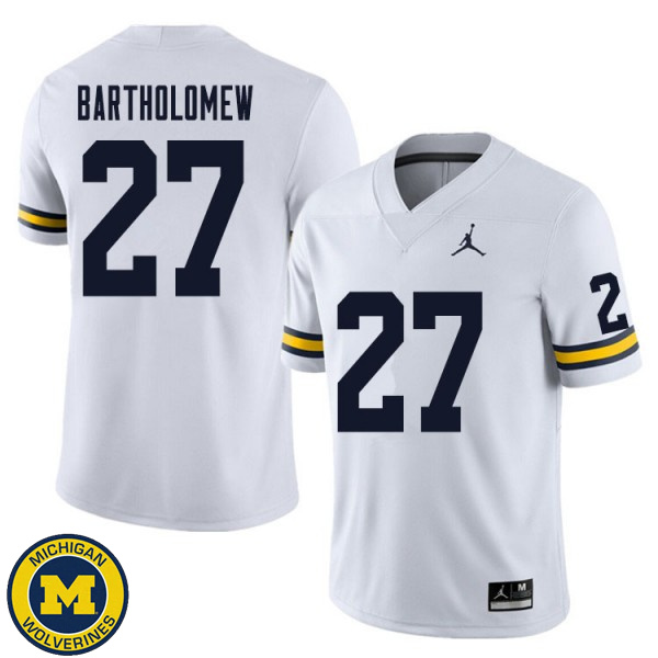 Men University of Michigan #27 Christian Bartholomew White Replica Stitch Jersey